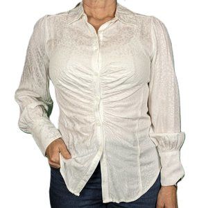 Free People Button Down Shirt White with Satin print Size Medium NWT